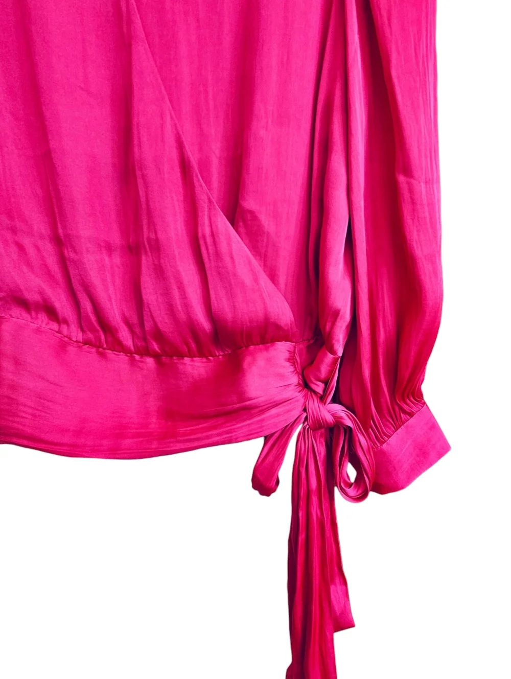 Banana Republic Fushia Pink Satin Balloon Sleeve Tie Waist Wrap Top Small